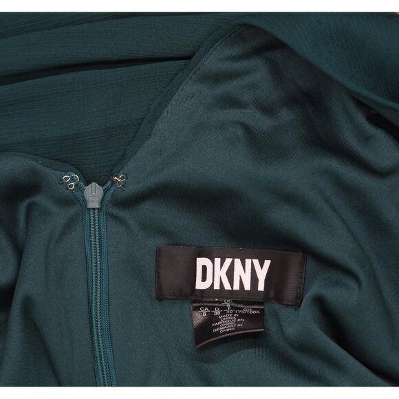 DKNY Chiffon Balloon-Sleeve Faux Wrap Side Slit Maxi Dress Forest Green 8 - Picture 5 of 12